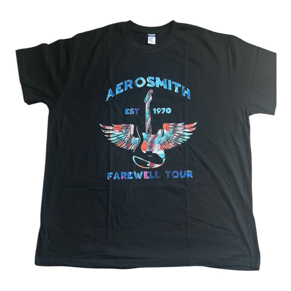 Aerosmith Rock Graphic T-Shirt Heavyweight Black Tee Round Neck Short Sleeve 3XL